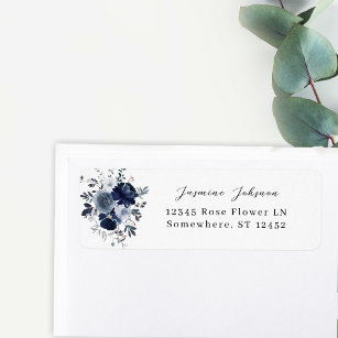 Blue & Navy Floral Return Address Label 