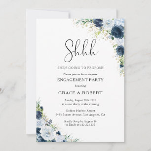 Blue Navy Floral  Surprise Engagement Party  Invitation