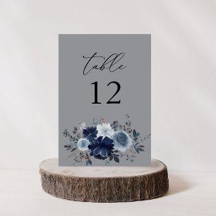 Blue & Navy Floral Table Number - Grey