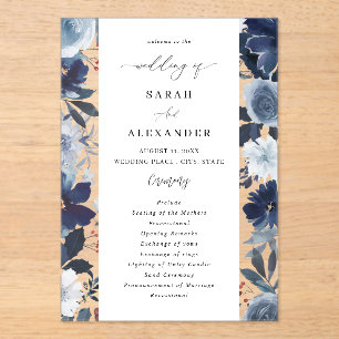 Blue & Navy Floral Wedding Programme Acrylique