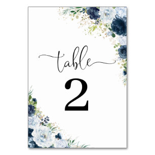 Blue Navy Floral Wedding Table Numbers