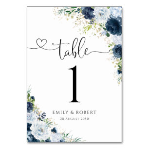 Blue Navy Floral Wedding Table Numbers