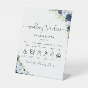 Blue Navy Floral Wedding Timeline Sign