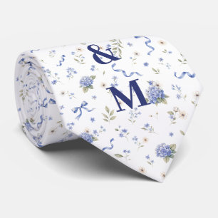 Blue Navy Flowers Floral Wedding Couple Groom Tie