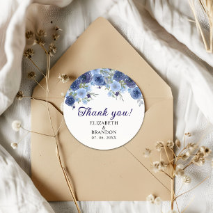 Blue Navy Flowers - Rustic Wedding Classic Round Sticker