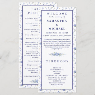 Blue Navy Flowers Tiny Floral Wedding Program
