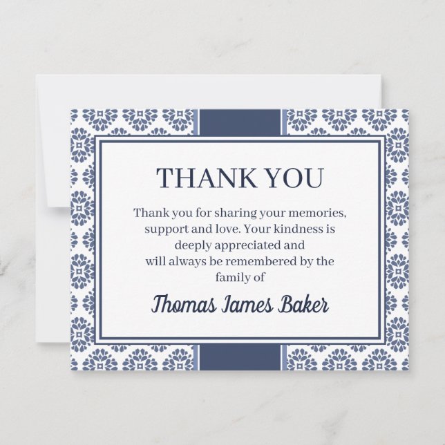 Blue navy Funeral Note Card Flat Bereavement Note (Front)