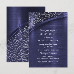 Blue Navy Glitter Bridal Shower Birthday Sweet 16t Invitation