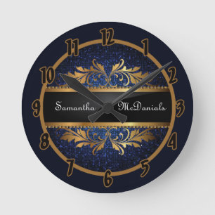 Blue Navy Glitter Sequin Disco Personalized Clock