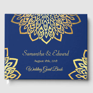 Blue Navy Gold Elegant Wedding Guest Book