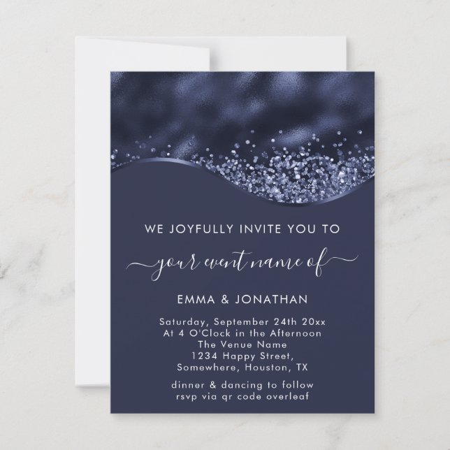 Blue Navy Grey Border Wave QR Code Minimalism (Front)