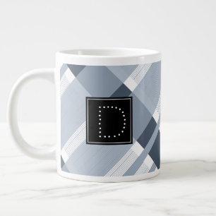 Blue Navy Jean Plaid Striped Pattern Monogram Large Coffee Mug