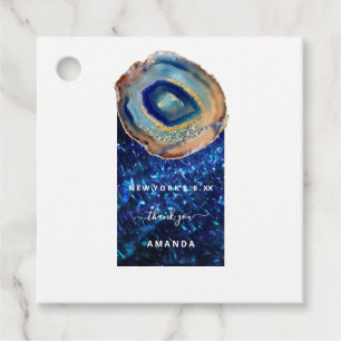 Blue Navy Modern Stone Marble Agate Wedding Favour Tags