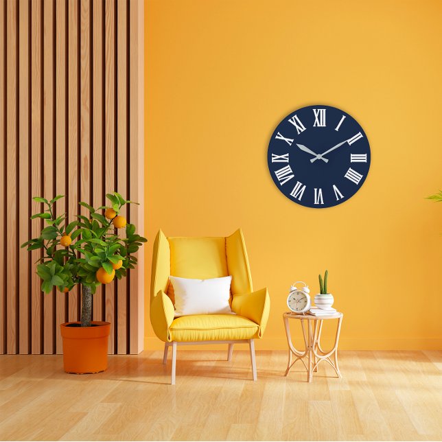 Blue Navy Nauti Grey Metallic Silver Roman Number1 Large Clock (Blue Navy Nauti Grey Metallic Silver Roman Number1 Large Clock)