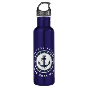 Blue Navy Nautical Anchor yacht club boat marina  710 Ml Water Bottle