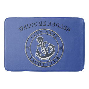 Blue navy Nautical Anchor yacht club boat marina Bath Mat
