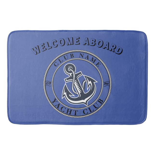 Blue navy Nautical Anchor yacht club boat marina Bath Mat (Front)