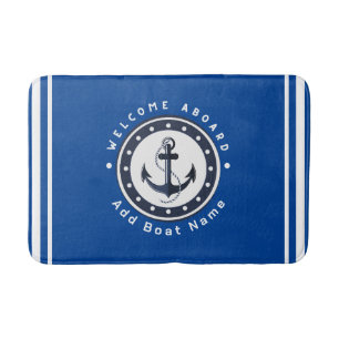Blue Navy Nautical Anchor yacht club boat marina  Bath Mat