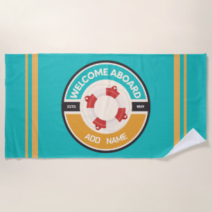 Blue navy Nautical Anchor yacht club boat marina  Beach Towel