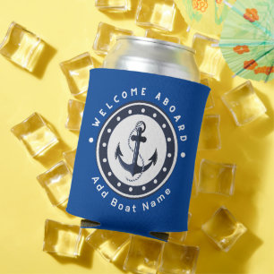Blue Navy Nautical Anchor yacht club boat marina Can Cooler