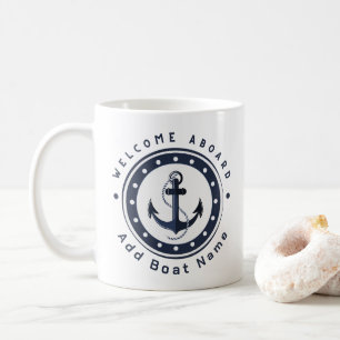 Blue Navy Nautical Anchor yacht club boat marina  Coffee Mug