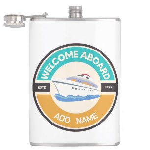 Blue navy Nautical Anchor yacht club boat marina Hip Flask