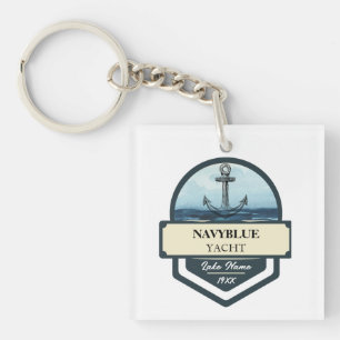 Blue Navy Nautical Anchor yacht club boat marina Keychain
