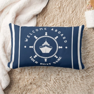 Blue Navy Nautical Anchor yacht club boat marina  Lumbar Pillow