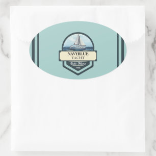Blue Navy Nautical Anchor yacht club boat marina Oval Sticker