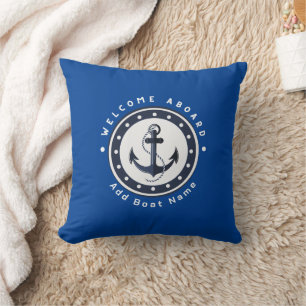 Blue Navy Nautical Anchor yacht club boat marina Throw Pillow