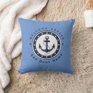 Blue Navy Nautical Anchor yacht club boat marina  Throw Pillow