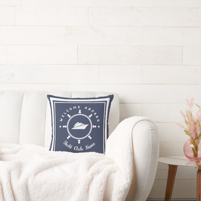 Blue Navy Nautical Anchor yacht club boat marina  Throw Pillow (Couch)