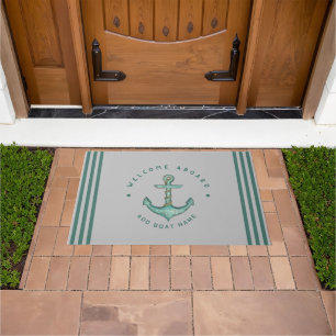 Blue Navy Nautical Anchor yacht club boat sailing Doormat