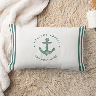 Blue Navy Nautical Anchor yacht club boat sailing Lumbar Pillow