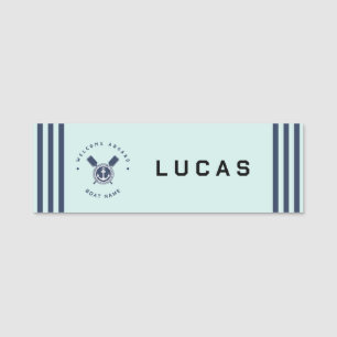 Blue Navy Nautical Anchor yacht club boat team  Name Tag