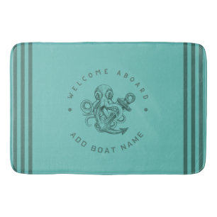 Blue Navy Nautical Anchor yacht club retro octopus Bath Mat