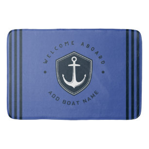 Blue Navy Nautical Anchor yacht club sailing Name  Bath Mat