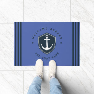 Blue Navy Nautical Anchor yacht club sailing Name  Doormat