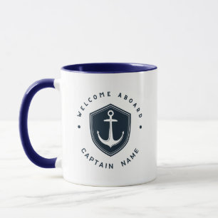 Blue Navy Nautical Anchor yacht club sailing Name  Mug