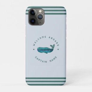 Blue Navy Nautical Anchor yacht club sailing Whale iPhone 11 Pro Case