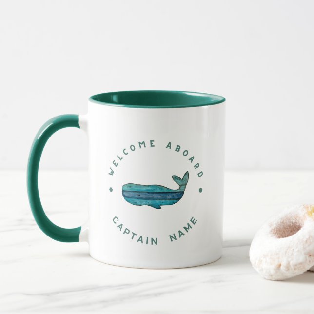 Blue Navy Nautical Anchor yacht club sailing Whale Mug (With Donut)