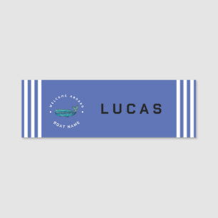 Blue Navy Nautical Anchor yacht club sailing Whale Name Tag
