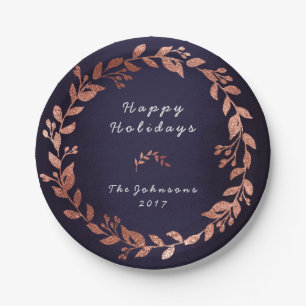 Blue Navy Pink Rose Gold Grey Christmas Paper Plate