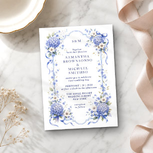 Blue Navy Porcelain Floral Classic Wedding Invitation
