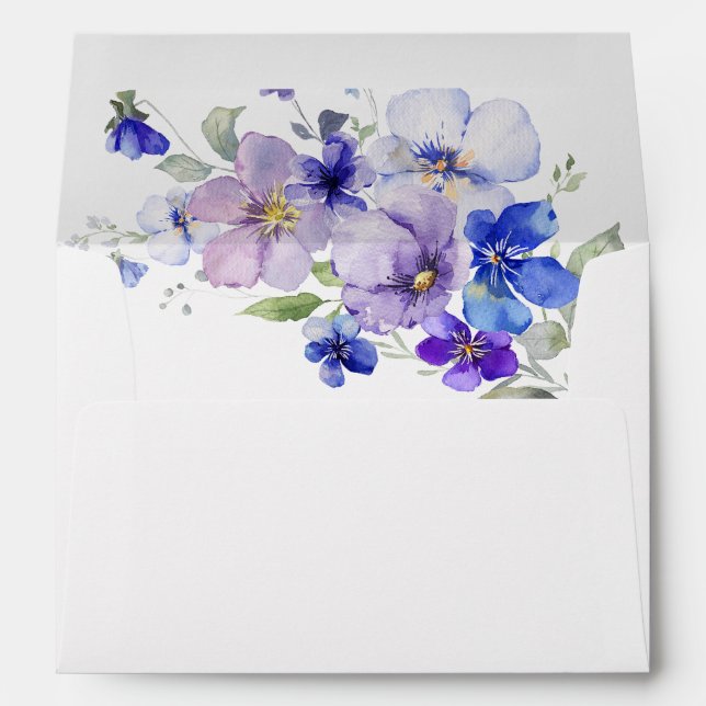 Blue Navy Purple Lavender Wedding Invitation Envelope (Back (Bottom))