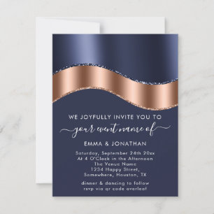 Blue Navy Rose Gold Border Wave QR Code Wedding