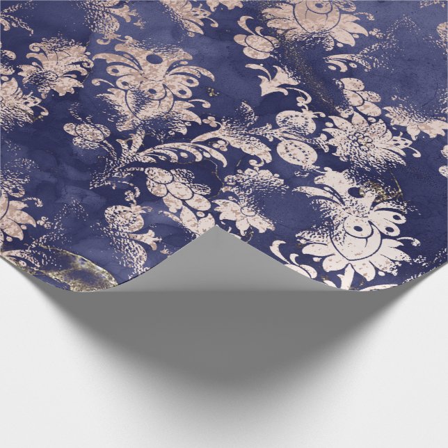 Blue Navy Rose Gold Flower Graphite Grungy Shabby Wrapping Paper (Corner)