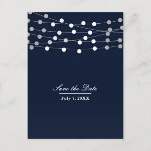 Blue Navy String Lights Modern Chic Save the Date Announcement Postcard