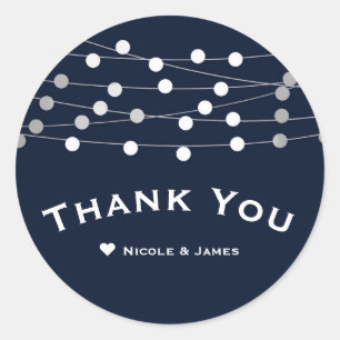 Blue Navy String Lights Modern Chic Wedding Favour Classic Round Sticker
