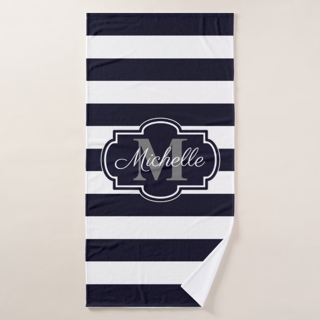 Blue Navy Stripes Pattern Bath Towel Set (Bath Towel)